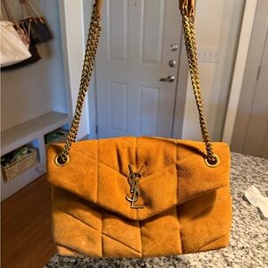 Yves Saint Laurent Gold Suede Chain Shoulder Bag